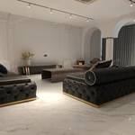 Luxury Modular Sofa Set with Handcrafted Diamond Tufted Craftsmanship, Premium Top-Grain Leather & Polished Gold Stainless Steel Base